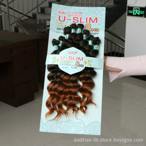 angie factory price premium fiber U-SLIM 8pcs hair weaves,ombre brazilian loose wave synthetic hair extensions for black women